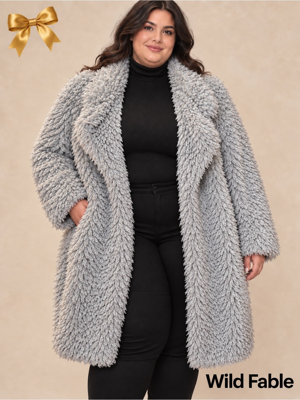 Wild Fable Gray Shaggy Faux Fur Coat XXL